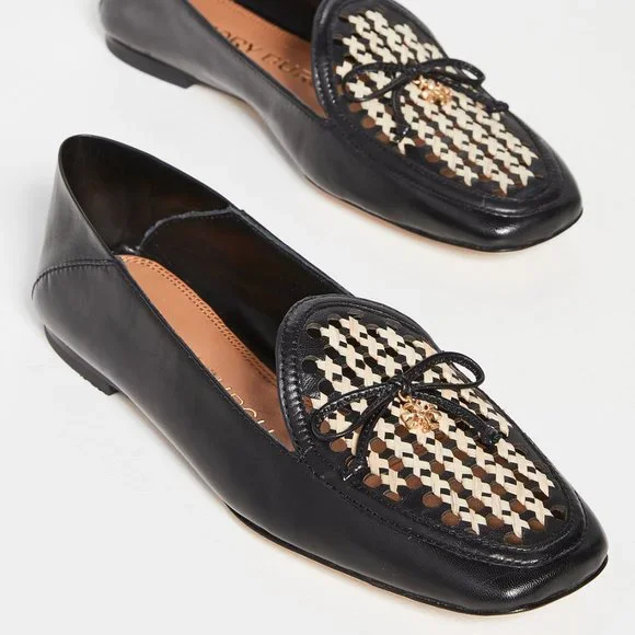 TORY BURCH * NIB $348 * CONVERTIBLE TORY CHARM WOVEN LOAFER Black Oatmeal 11 - Picture 7 of 16